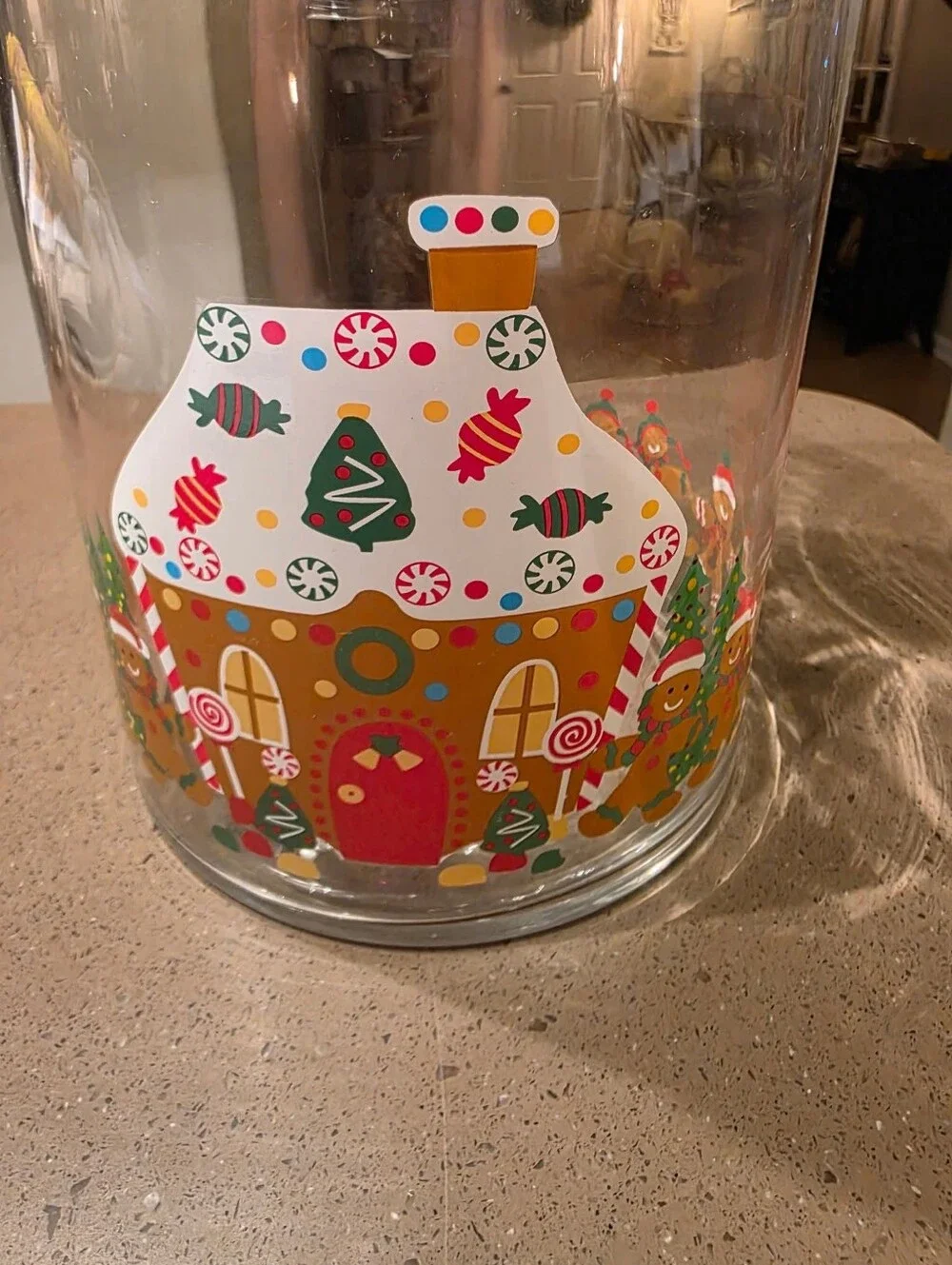 Clear Glass Gingerbread Theme Cookie Jar